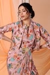 Buy_Soup by Sougat Paul_Pink Jacket Linen Slub Print Floral Jacket Aarani Crop With Draped Dress _Online_at_Aza_Fashions