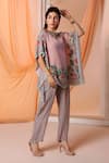 Buy_Soup by Sougat Paul_Pink Crepe Print Floral Boat Neck Aarani Kaftan With Pant _at_Aza_Fashions