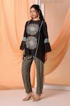 Buy_Soup by Sougat Paul_Black Tunic Chanderi Embroidery Beads Eraya Applique Asymmetric And Pant Set _at_Aza_Fashions