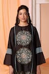 Shop_Soup by Sougat Paul_Black Tunic Chanderi Embroidery Beads Eraya Applique Asymmetric And Pant Set _Online_at_Aza_Fashions