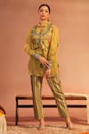 Buy_Soup by Sougat Paul_Yellow Jacket And Pant Malaysian Silk Embroidery Beads Tamaya Floral With Set _at_Aza_Fashions