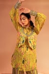 Buy_Soup by Sougat Paul_Yellow Jacket And Pant Malaysian Silk Embroidery Beads Tamaya Floral With Set _Online_at_Aza_Fashions