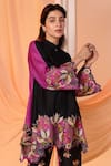 Buy_Soup by Sougat Paul_Black Malaysian Silk Print Aarani Embroidered Color Block Kurta With Pant _Online_at_Aza_Fashions