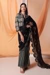 Buy_Soup by Sougat Paul_Black Pre-draped Saree Organza Embroidery Floral Jacket Band Eraya And Set _at_Aza_Fashions