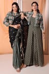 Soup by Sougat Paul_Black Pre-draped Saree Organza Embroidery Floral Jacket Band Eraya And Set _Online_at_Aza_Fashions