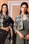 Buy_Soup by Sougat Paul_Black Pre-draped Saree Organza Embroidery Floral Jacket Band Eraya And Set _Online_at_Aza_Fashions