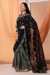 Shop_Soup by Sougat Paul_Black Pre-draped Saree Organza Embroidery Floral Jacket Band Eraya And Set _Online_at_Aza_Fashions