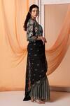 Soup by Sougat Paul_Black Pre-draped Saree Organza Embroidery Floral Jacket Band Eraya And Set _at_Aza_Fashions