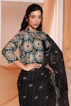 Buy_Soup by Sougat Paul_Black Pre-draped Saree Organza Embroidery Floral Jacket Band Eraya And Set 