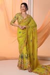 Buy_Soup by Sougat Paul_Yellow Blouse Cotton Silk Embroidery Aarani Floral Print Pre-draped Saree With _at_Aza_Fashions