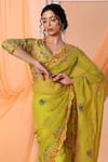 Soup by Sougat Paul_Yellow Blouse Cotton Silk Embroidery Aarani Floral Print Pre-draped Saree With _Online_at_Aza_Fashions