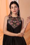 Soup by Sougat Paul_Black Top Chanderi Embroidery Beads Closed Aarani Floral Flared With Pant _at_Aza_Fashions