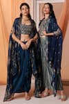 Soup by Sougat Paul_Blue Top Linen Print Floral Top Closed Eraya Asymmetric Cape And Pant Set _Online_at_Aza_Fashions