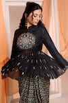 Buy_Soup by Sougat Paul_Black Malaysian Silk Embroidery Eraya Floral Peplum Top And Draped Skirt Set _Online_at_Aza_Fashions