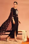 Shop_Soup by Sougat Paul_Black Dress Organza Embroidery Beads Dress Eraya Floral Cape With Draped _Online_at_Aza_Fashions