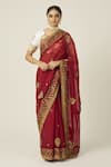 Buy_Peeli Dori_Red Silk Organza Embroidered Sequin V Neck Myra Saree With Blouse _at_Aza_Fashions