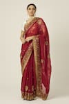 Peeli Dori_Red Silk Organza Embroidered Sequin V Neck Myra Saree With Blouse _Online_at_Aza_Fashions