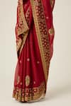 Buy_Peeli Dori_Red Silk Organza Embroidered Sequin V Neck Myra Saree With Blouse _Online_at_Aza_Fashions