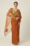 Buy_Peeli Dori_Orange Silk Organza Embroidered Sequin Paro Floral Motif Saree With Blouse _at_Aza_Fashions