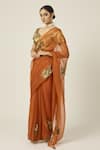 Buy_Peeli Dori_Orange Silk Organza Embroidered Sequin Paro Floral Motif Saree With Blouse _Online_at_Aza_Fashions