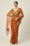 Shop_Peeli Dori_Orange Silk Organza Embroidered Sequin Paro Floral Motif Saree With Blouse _Online_at_Aza_Fashions