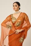 Peeli Dori_Orange Silk Organza Embroidered Sequin Paro Floral Motif Saree With Blouse _at_Aza_Fashions