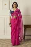 Buy_Peeli Dori_Pink Silk Organza Embroidered Sequin V Neck Aradhana Saree With Blouse _at_Aza_Fashions