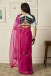 Shop_Peeli Dori_Pink Silk Organza Embroidered Sequin V Neck Aradhana Saree With Blouse _at_Aza_Fashions