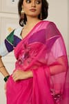 Buy_Peeli Dori_Pink Silk Organza Embroidered Sequin V Neck Aradhana Saree With Blouse _Online_at_Aza_Fashions