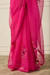 Peeli Dori_Pink Silk Organza Embroidered Sequin V Neck Aradhana Saree With Blouse _at_Aza_Fashions