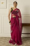 Buy_Peeli Dori_Pink Silk Organza Embroidered Resham Round Balcao Saree With Blouse _at_Aza_Fashions