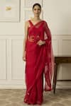 Buy_Peeli Dori_Red Silk Organza Embroidered Sequin V Aradhana Floral Motif Saree With Blouse _at_Aza_Fashions