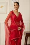 Peeli Dori_Red Silk Organza Embroidered Sequin V Aradhana Floral Motif Saree With Blouse _at_Aza_Fashions