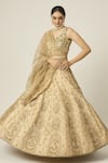 Buy_Peeli Dori_Gold Raw Silk Embroidered Zari V Neck Riwayat Lehenga Set _at_Aza_Fashions