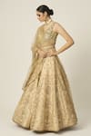 Peeli Dori_Gold Raw Silk Embroidered Zari V Neck Riwayat Lehenga Set _Online_at_Aza_Fashions