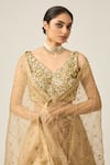 Shop_Peeli Dori_Gold Raw Silk Embroidered Zari V Neck Riwayat Lehenga Set _Online_at_Aza_Fashions