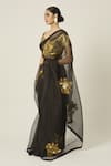 Buy_Peeli Dori_Black Silk Organza Hand Embroidered Golden Thread Aradhana Saree With Blouse _Online_at_Aza_Fashions