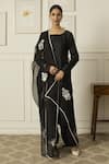 Buy_Peeli Dori_Black Chanderi Hand Embroidered Thread U-neck Reet Kurta Pant Set _at_Aza_Fashions