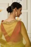 Shop_Peeli Dori_Green Silk Organza Hand Embroidered Thread V-neck Ruqsat Saree With Blouse _at_Aza_Fashions