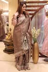 Nikita Vishakha_Brown Tissue Embroidered Mirror V Neck Saree With Blouse _at_Aza_Fashions