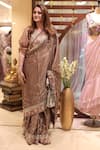 Buy_Nikita Vishakha_Brown Tissue Embroidered Mirror V Neck Saree With Blouse 