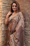 Shop_Nikita Vishakha_Brown Tissue Embroidered Mirror V Neck Saree With Blouse 