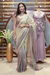 Buy_Nikita Vishakha_Silver Tissue Embroidered Mirror Scoop Double Hued Saree With Blouse 