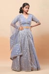 Buy_Nitya Bajaj_Blue Woven Floral Lehenga Set _at_Aza_Fashions