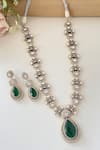 Shop_Namasya_Green Moissanite Stone Teardrop Embellished Necklace Set _at_Aza_Fashions