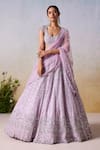 Buy_Mirroir_Purple Pure Organza Floral Vine Sequin Embellished Bridal Lehenga Set _at_Aza_Fashions