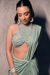 Buy_Aaryaa By Kashveen Kohli_Green Lycra Embroidered Crystal Criss Shimmer And Rhinestone Saree With Blouse 