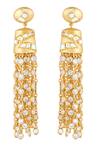 Buy_Isharya_Gold Plated Mirrors, Stones Mirrorwork Tassel Earrings _at_Aza_Fashions