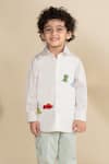 Shop_LITTLE BOYS CLOSET_White Cotton Satin Embroidery Dinasour Placement Shirt _at_Aza_Fashions