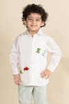 Buy_LITTLE BOYS CLOSET_White Cotton Satin Embroidery Dinasour Placement Shirt _Online_at_Aza_Fashions